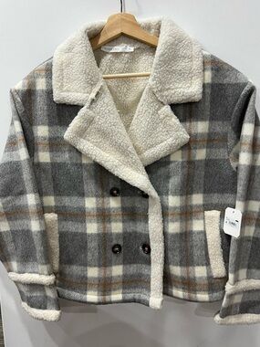 Altar’d State Tiffany Plaid Jacket, Sherpa Collar and Trim
